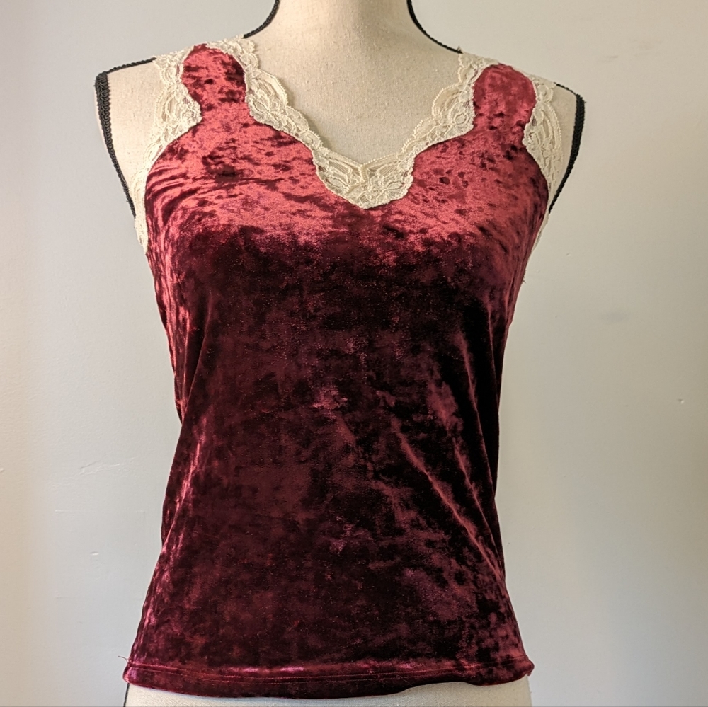 Banana Republic Dark Red/Maroon/Burgundy Velvet Lace Tank - Size S 90s Y2K